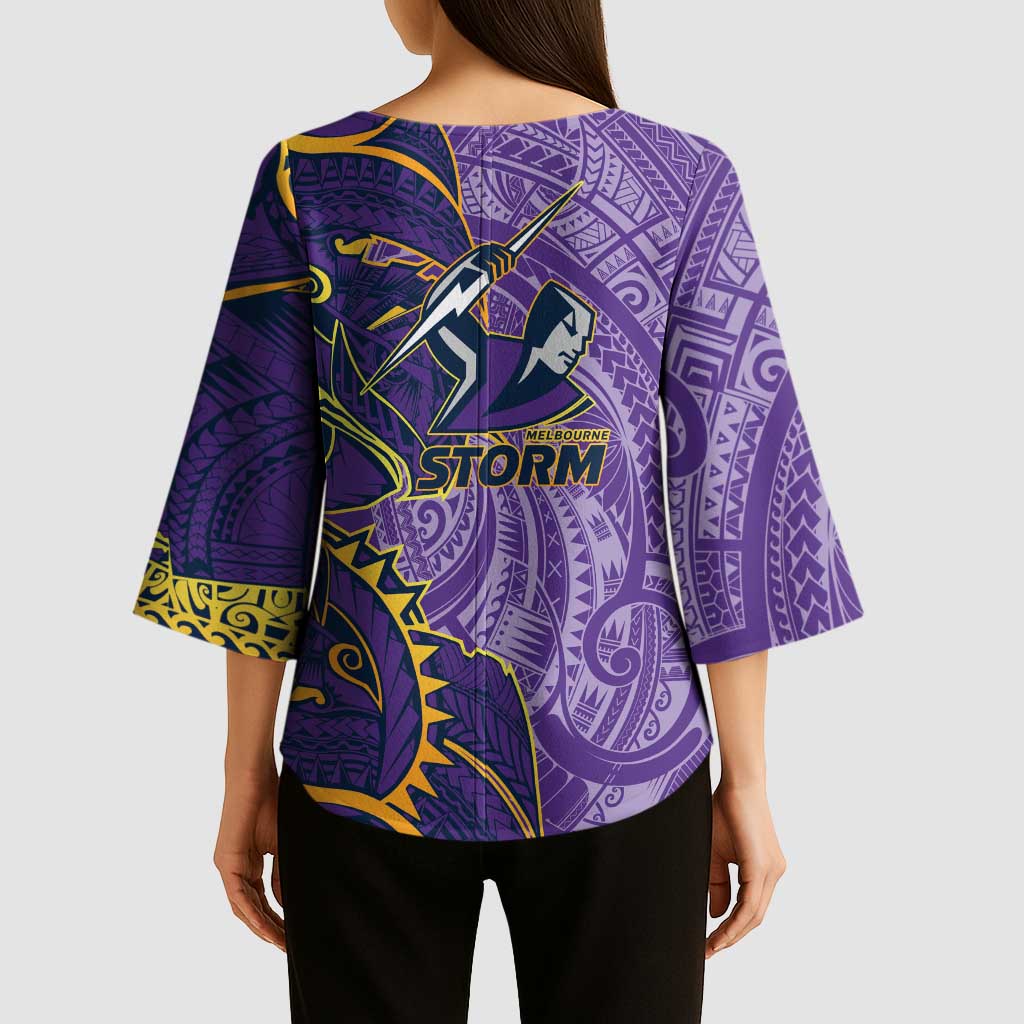 Melbourne Storm Kimono Sleeve Blouse Polynesian Tribal Tattoo Pacific Sport Art