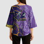 Melbourne Storm Kimono Sleeve Blouse Polynesian Tribal Tattoo Pacific Sport Art
