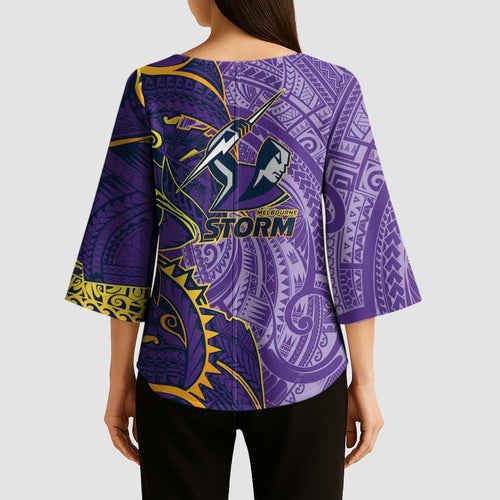 Melbourne Storm Kimono Sleeve Blouse Polynesian Tribal Tattoo Pacific Sport Art