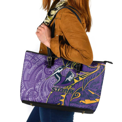 Melbourne Storm Leather Tote Bag Polynesian Tribal Tattoo Pacific Sport Art