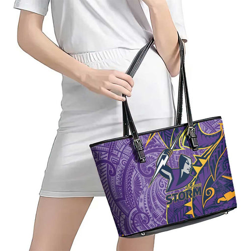 Melbourne Storm Leather Tote Bag Polynesian Tribal Tattoo Pacific Sport Art