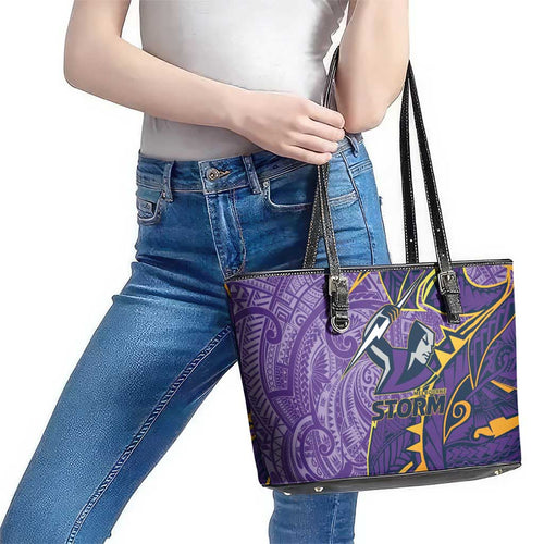 Melbourne Storm Leather Tote Bag Polynesian Tribal Tattoo Pacific Sport Art