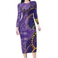Melbourne Storm Long Sleeve Bodycon Dress Polynesian Tribal Tattoo Pacific Sport Art