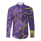 Melbourne Storm Long Sleeve Button Shirt Polynesian Tribal Tattoo Pacific Sport Art