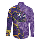 Melbourne Storm Long Sleeve Button Shirt Polynesian Tribal Tattoo Pacific Sport Art