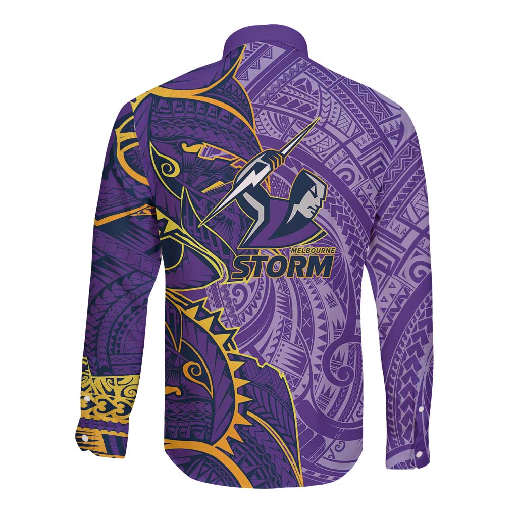 Melbourne Storm Long Sleeve Button Shirt Polynesian Tribal Tattoo Pacific Sport Art