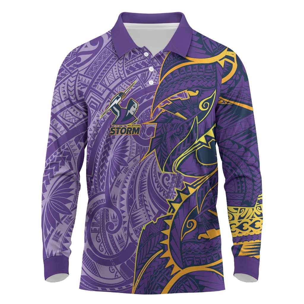 Melbourne Storm Long Sleeve Polo Shirt Polynesian Tribal Tattoo Pacific Sport Art