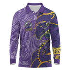 Melbourne Storm Long Sleeve Polo Shirt Polynesian Tribal Tattoo Pacific Sport Art
