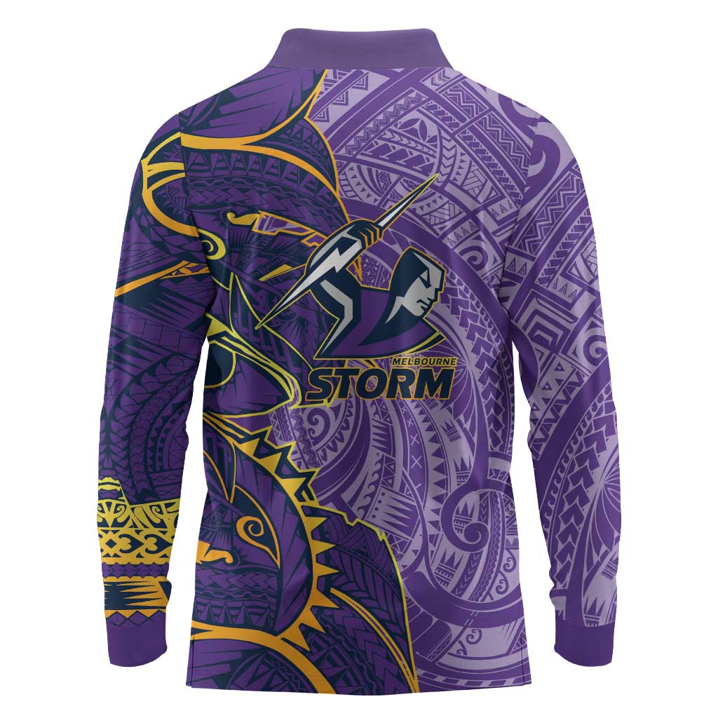 Melbourne Storm Long Sleeve Polo Shirt Polynesian Tribal Tattoo Pacific Sport Art