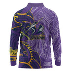 Melbourne Storm Long Sleeve Polo Shirt Polynesian Tribal Tattoo Pacific Sport Art