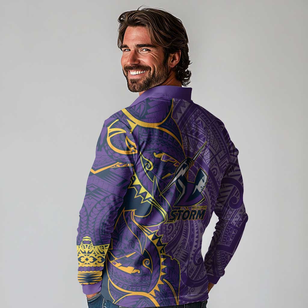 Melbourne Storm Long Sleeve Polo Shirt Polynesian Tribal Tattoo Pacific Sport Art
