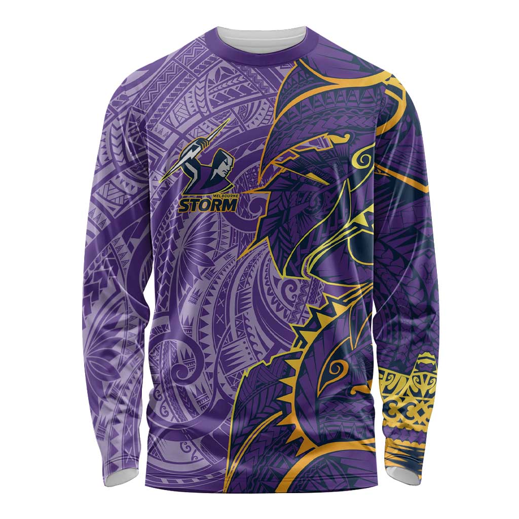 Melbourne Storm Long Sleeve Shirt Polynesian Tribal Tattoo Pacific Sport Art