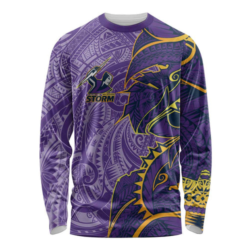 Melbourne Storm Long Sleeve Shirt Polynesian Tribal Tattoo Pacific Sport Art