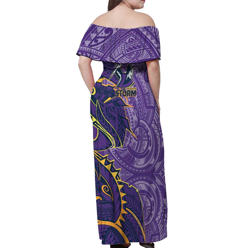 Melbourne Storm Off Shoulder Maxi Dress Polynesian Tribal Tattoo Pacific Sport Art