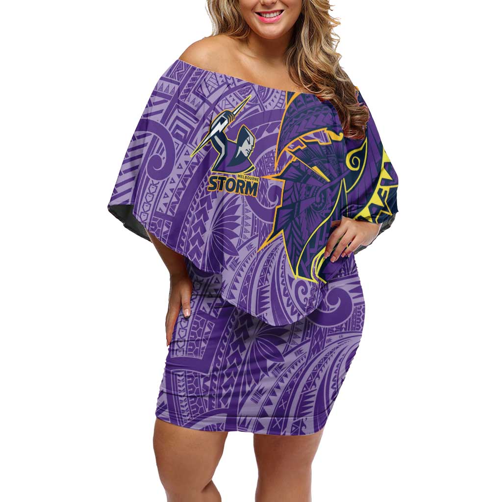 Melbourne Storm Off Shoulder Short Dress Polynesian Tribal Tattoo Pacific Sport Art