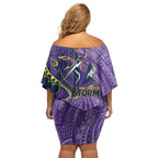 Melbourne Storm Off Shoulder Short Dress Polynesian Tribal Tattoo Pacific Sport Art