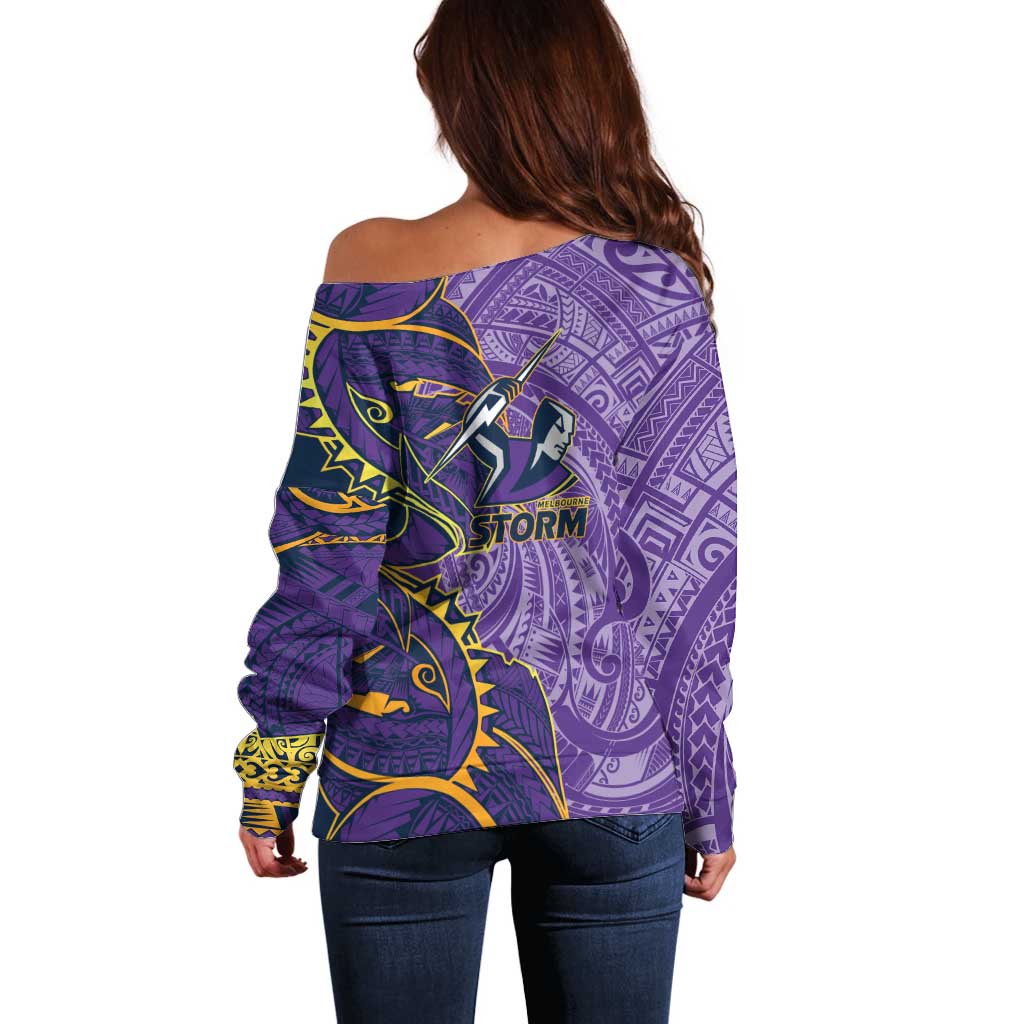 Melbourne Storm Off Shoulder Sweater Polynesian Tribal Tattoo Pacific Sport Art