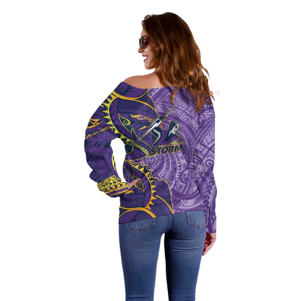 Melbourne Storm Off Shoulder Sweater Polynesian Tribal Tattoo Pacific Sport Art