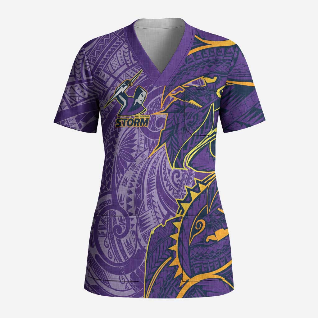 Melbourne Storm Scrub Top Polynesian Tribal Tattoo Pacific Sport Art