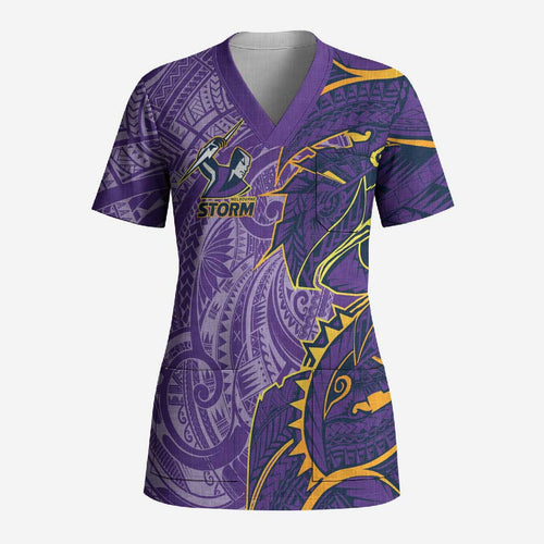 Melbourne Storm Scrub Top Polynesian Tribal Tattoo Pacific Sport Art