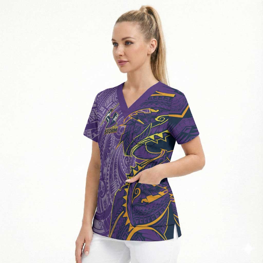 Melbourne Storm Scrub Top Polynesian Tribal Tattoo Pacific Sport Art