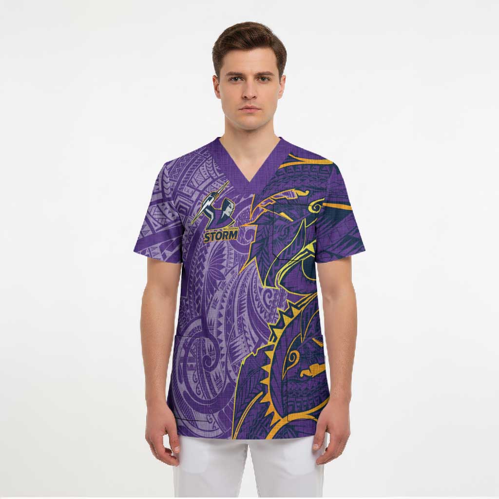 Melbourne Storm Scrub Top Polynesian Tribal Tattoo Pacific Sport Art