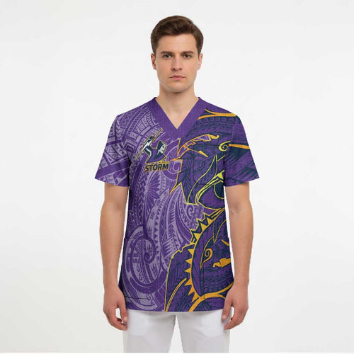 Melbourne Storm Scrub Top Polynesian Tribal Tattoo Pacific Sport Art
