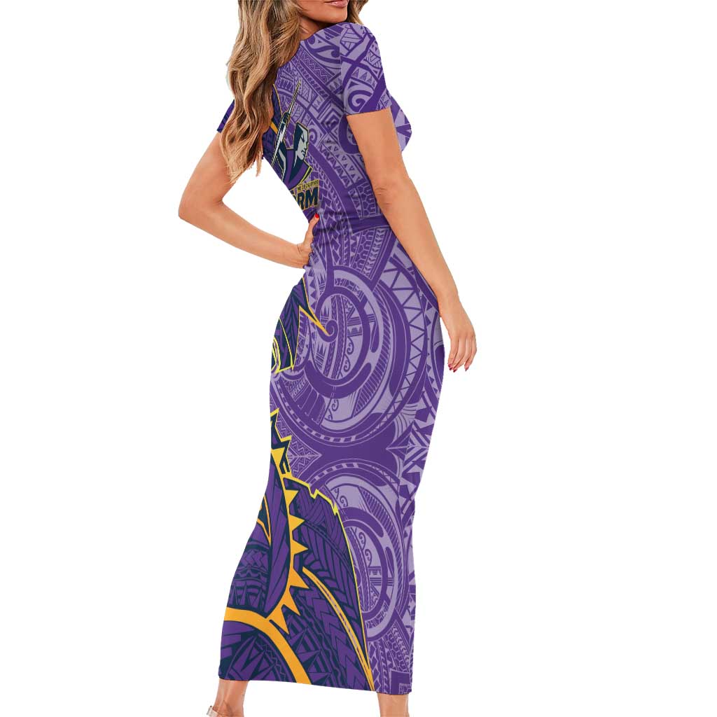 Melbourne Storm Short Sleeve Bodycon Dress Polynesian Tribal Tattoo Pacific Sport Art