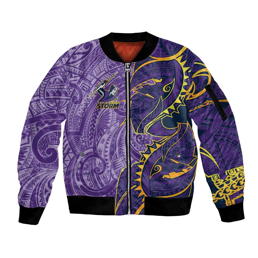 Melbourne Storm Sleeve Zip Bomber Jacket Polynesian Tribal Tattoo Pacific Sport Art