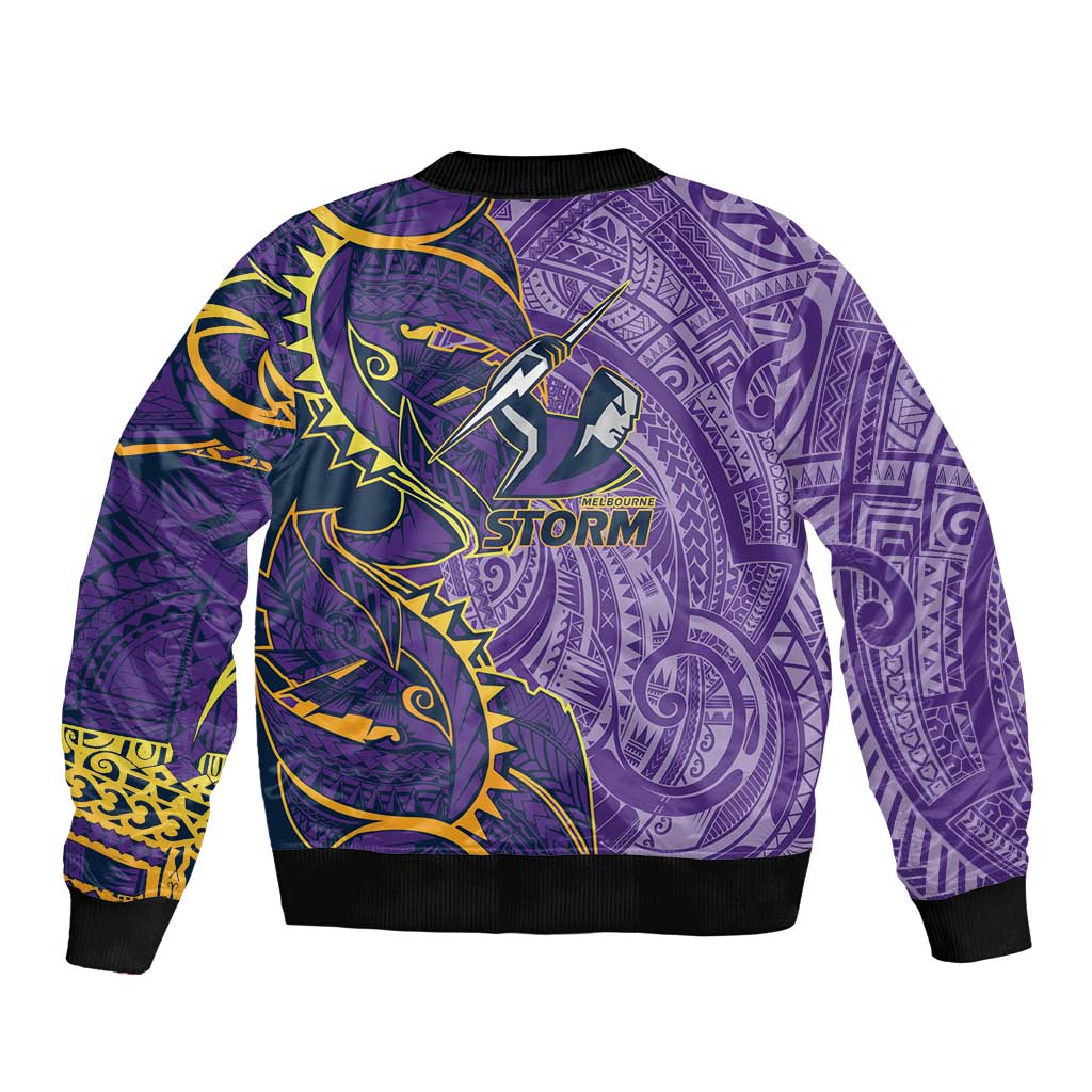 Melbourne Storm Sleeve Zip Bomber Jacket Polynesian Tribal Tattoo Pacific Sport Art