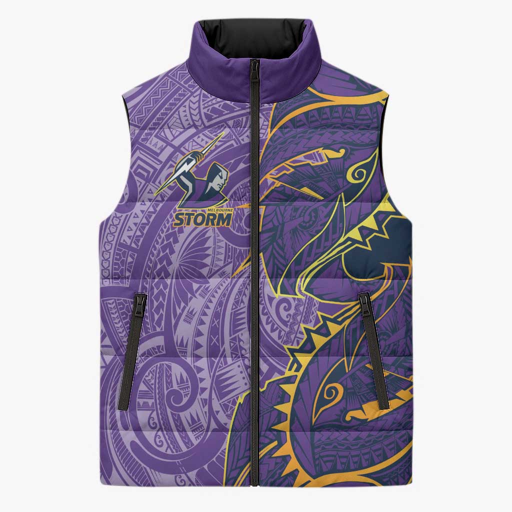 Melbourne Storm Sleeveless Puffer Jacket Polynesian Tribal Tattoo Pacific Sport Art