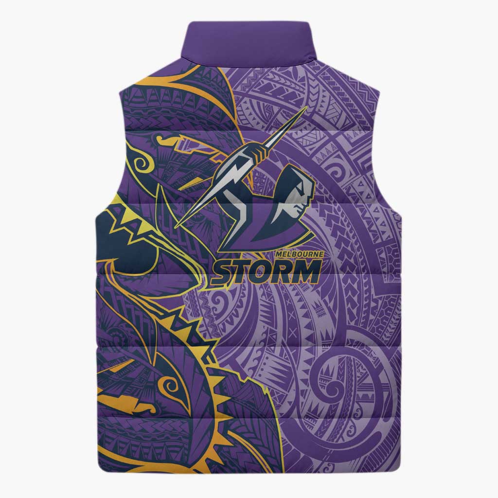 Melbourne Storm Sleeveless Puffer Jacket Polynesian Tribal Tattoo Pacific Sport Art