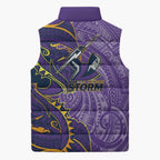 Melbourne Storm Sleeveless Puffer Jacket Polynesian Tribal Tattoo Pacific Sport Art
