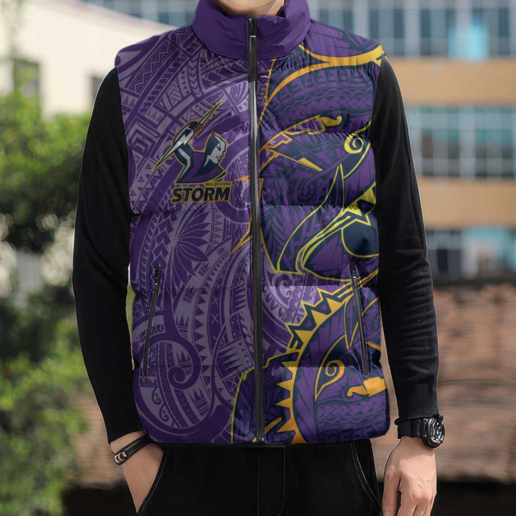 Melbourne Storm Sleeveless Puffer Jacket Polynesian Tribal Tattoo Pacific Sport Art