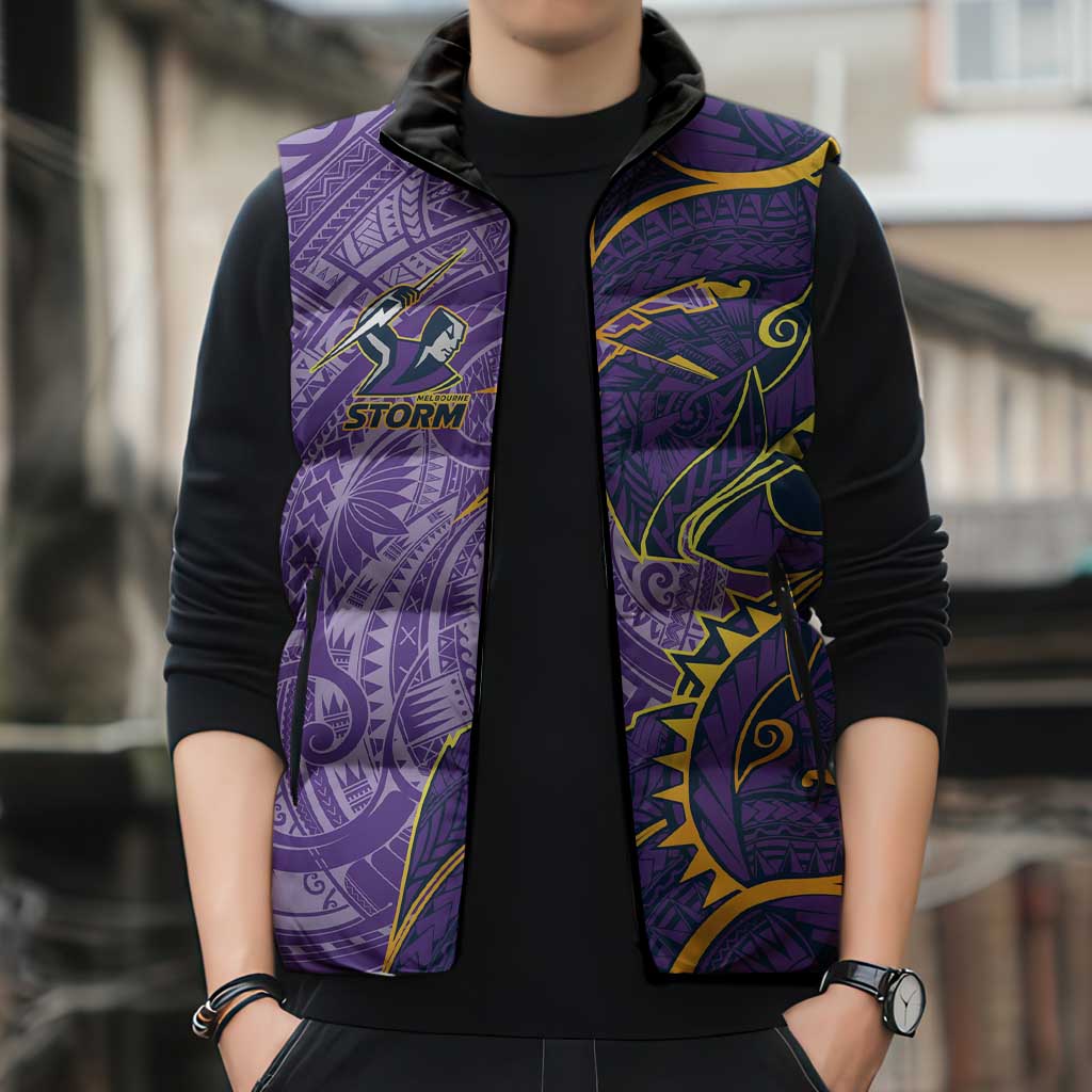 Melbourne Storm Sleeveless Puffer Jacket Polynesian Tribal Tattoo Pacific Sport Art