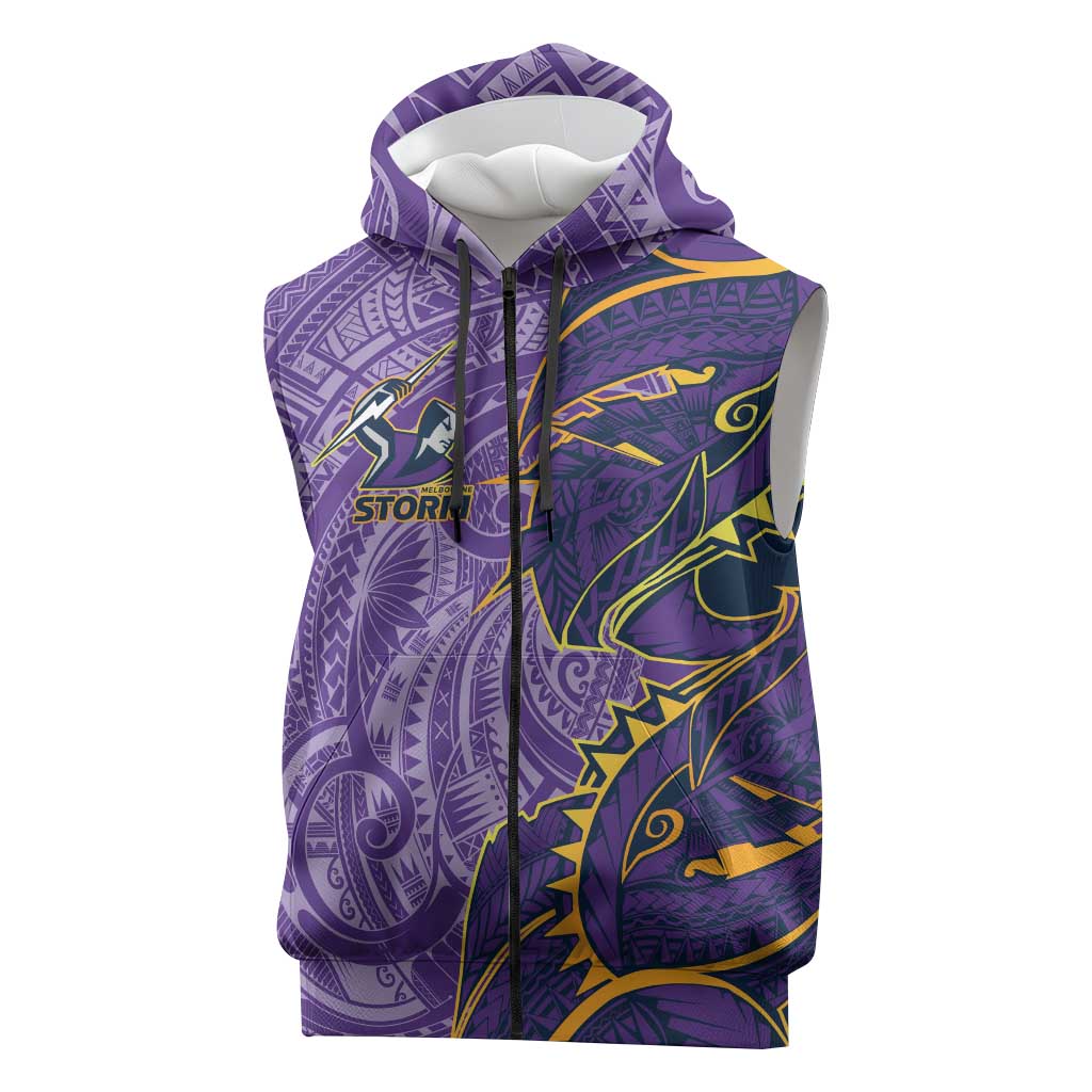 Melbourne Storm Sleeveless Zip Hoodie Polynesian Tribal Tattoo Pacific Sport Art