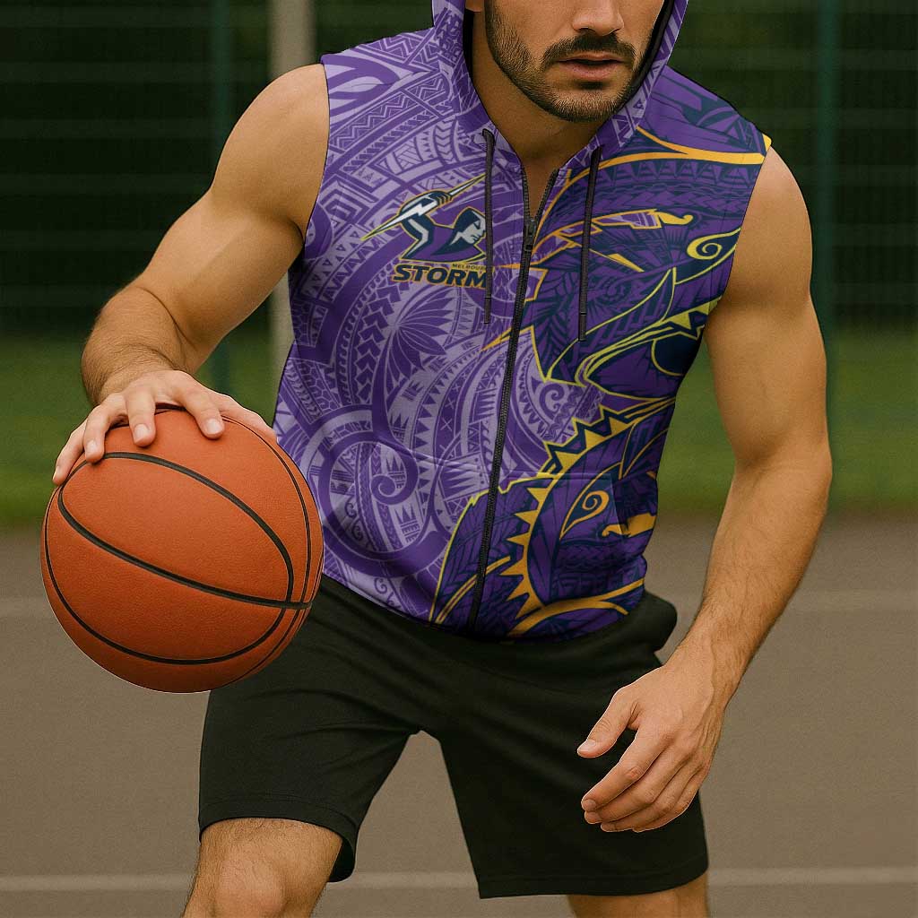 Melbourne Storm Sleeveless Zip Hoodie Polynesian Tribal Tattoo Pacific Sport Art