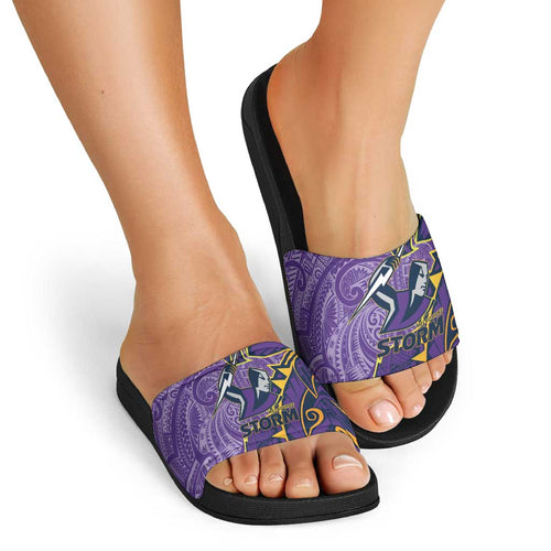 Melbourne Storm Slide Sandals Polynesian Tribal Tattoo Pacific Sport Art