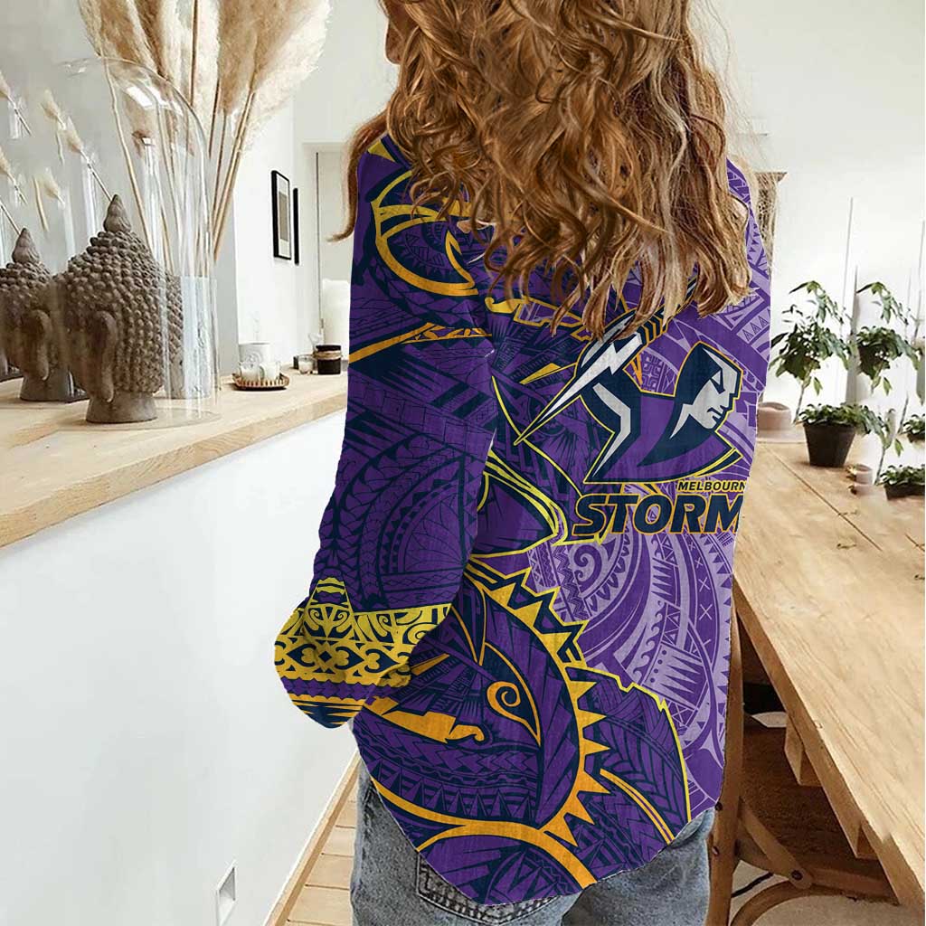 Melbourne Storm Women Casual Shirt Polynesian Tribal Tattoo Pacific Sport Art