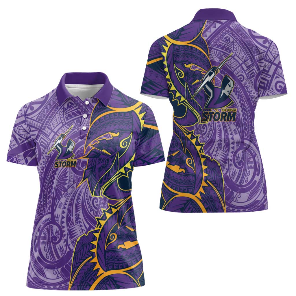 Melbourne Storm Women Polo Shirt Polynesian Tribal Tattoo Pacific Sport Art