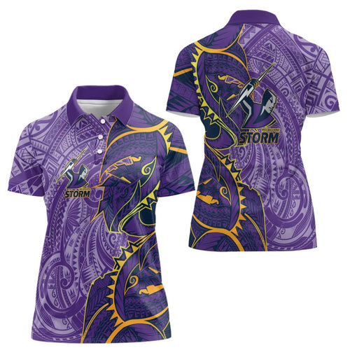 Melbourne Storm Women Polo Shirt Polynesian Tribal Tattoo Pacific Sport Art