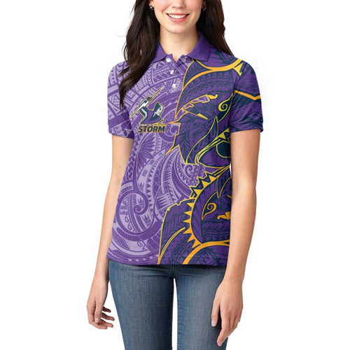 Melbourne Storm Women Polo Shirt Polynesian Tribal Tattoo Pacific Sport Art