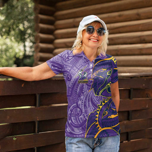 Melbourne Storm Women Polo Shirt Polynesian Tribal Tattoo Pacific Sport Art