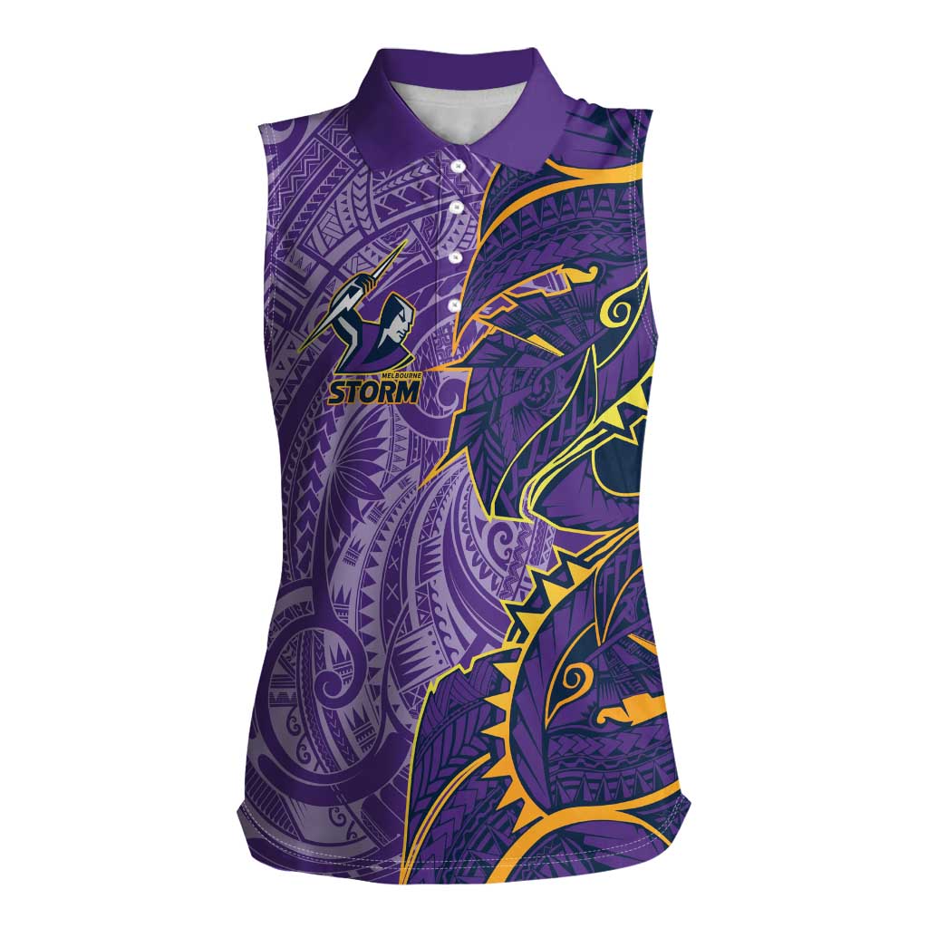 Melbourne Storm Women Sleeveless Polo Shirt Polynesian Tribal Tattoo Pacific Sport Art