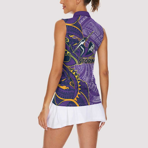 Melbourne Storm Women Sleeveless Polo Shirt Polynesian Tribal Tattoo Pacific Sport Art