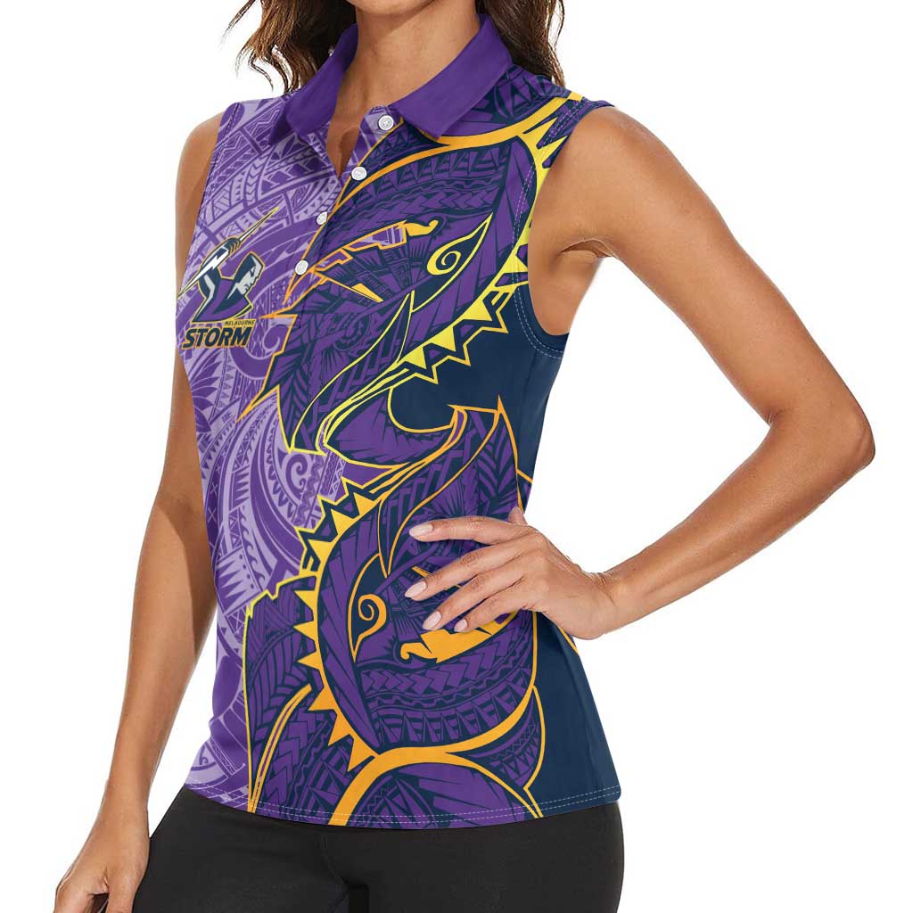 Melbourne Storm Women Sleeveless Polo Shirt Polynesian Tribal Tattoo Pacific Sport Art