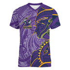 Melbourne Storm Women V-Neck T-Shirt Polynesian Tribal Tattoo Pacific Sport Art