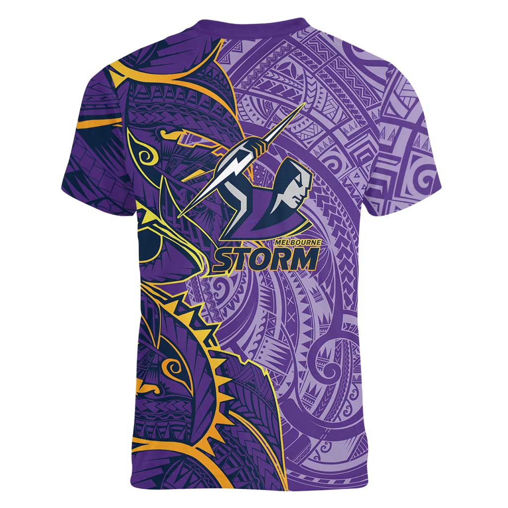Melbourne Storm Women V-Neck T-Shirt Polynesian Tribal Tattoo Pacific Sport Art