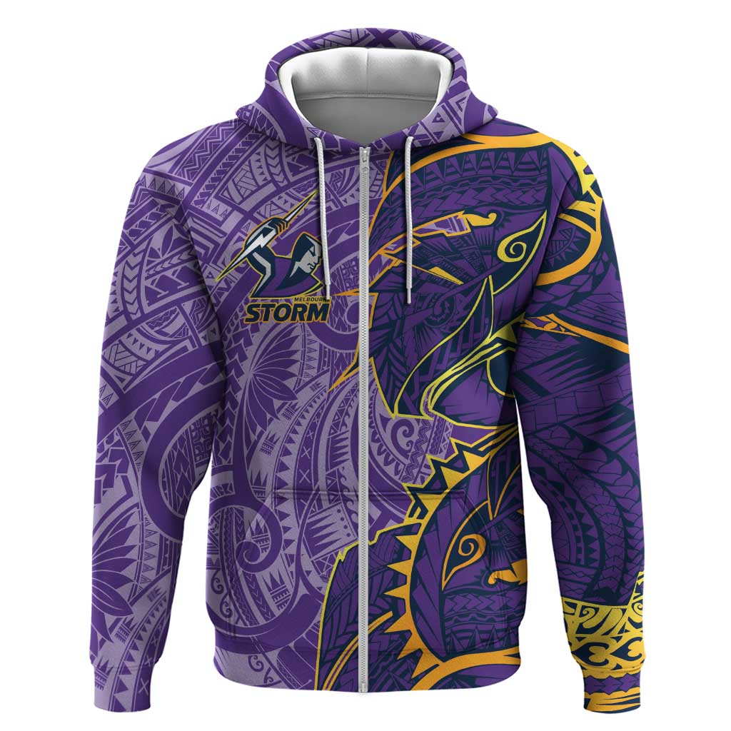 Melbourne Storm Zip Hoodie Polynesian Tribal Tattoo Pacific Sport Art