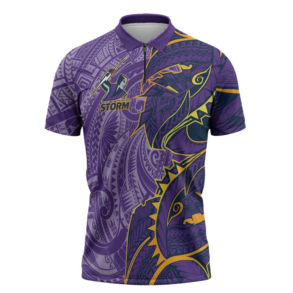 Melbourne Storm Zipper Polo Shirt Polynesian Tribal Tattoo Pacific Sport Art